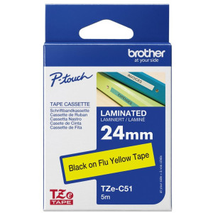 Taśma do Brother TZe-C51 24mm 8m żółta taśma czarny napis fluorescencyjna oryginalna
