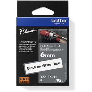 Taśma do Brother TZe-FX211 6mm 8m biała taśma czarny napis flexi elastyczna oryginalna