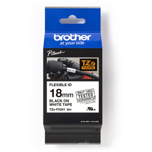 Taśma do Brother TZe-FX241 18mm 8m biała taśma czarny napis flexi elastyczna oryginalna