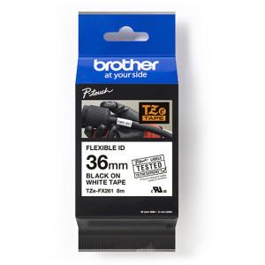 Taśma do Brother TZe-FX261 36mm 8m biała taśma czarny napis flexi elastyczna oryginalna