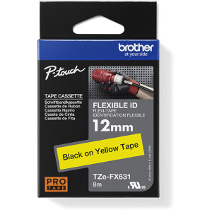 Taśma do Brother TZe-FX631 12mm 8m żółta taśma czarny napi flexi elastyczna oryginalna