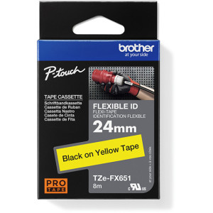 Taśma do Brother TZe-FX651 24mm 8m żółta taśma czarny napis flexi elastyczna oryginalna