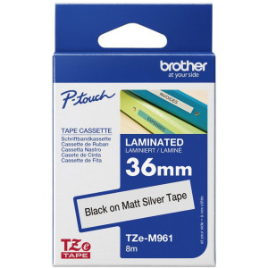 Taśma do Brother TZe-M961 36mm 8m MATOWA srebrna taśma czarny napis oryginalna