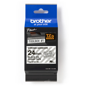 Taśma do Brother TZe-S151 24mm 8m przeźroczysta taśma czarny napis mocny klej strong oryginalna