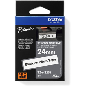 Taśma do Brother TZe-S251 24mm 8m biała taśma czarny napis mocny klej strong oryginalna