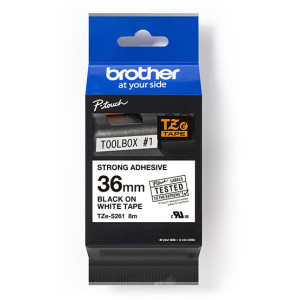 Taśma do Brother TZe-S261 36mm 8m biała taśma czarny napis mocny klej strong oryginalna