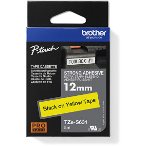 Taśma do Brother TZe-S631 12mm 8m żółta taśma czarny napis mocny klej strong oryginalna