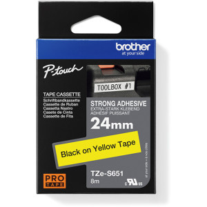 Taśma do Brother TZe-S651 24mm 8m żółta taśma czarny napis mocny klej strong oryginalna