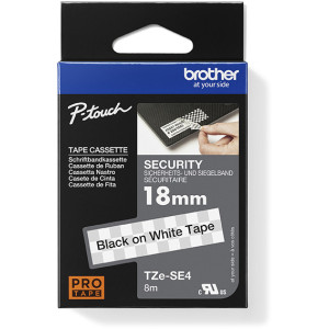 Taśma do Brother TZe-SE4 18mm 8m biała taśma czarny napis PLOMBOWA oryginalna