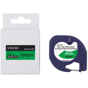 Taśma do Dymo Letra Tag 59430 12mm 4m zielona taśma czarny napis METALICZNA