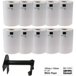 10 x Etykiety do Brother DK-11241 czarny nadruk na białym tle, 102mm x 152mm 200szt etykiet na rolce WYMIENNY UCHWYT