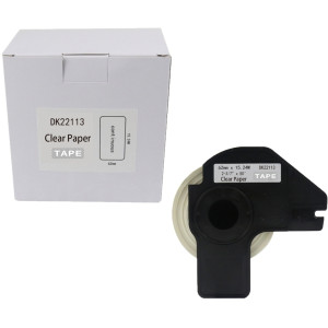 Taśma do Brother DK-22113 czarny nadruk na przeźroczystym tle, 62mm x 15,24 metrów na rolce PRZEŹROCZYSTA FOLIA
