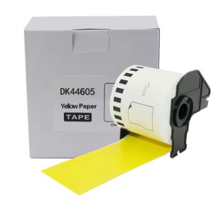 Taśma do Brother DK-44605 czarny nadruk na żółtym tle, 62mm x 30,48 metrów na rolce ŻÓŁTA USUWALNY KLEJ