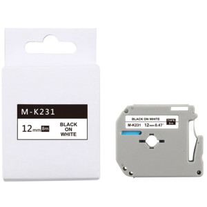 Taśma do Brother M-K231 12mm 8m biała taśma czarny napis