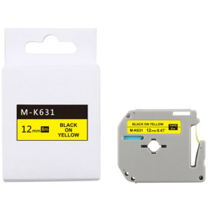 Taśma do Brother M-K631 12mm 8m żółta taśma, czarny napis