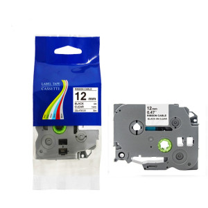 Taśma do Brother TZe-FX131 12mm 8m przeźroczysta taśma czarny napis flexi elastyczna