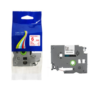 Taśma do Brother TZe-FX212 6mm 8m biała taśma czerwony napis flexi elastyczna