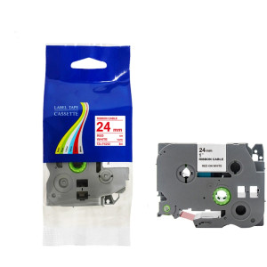 Taśma do Brother TZe-FX252 24mm 8m biała taśma czerwony napis flexi elastyczna