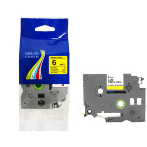 Taśma do Brother TZe-FX611 6mm 8m żółta taśma czarny napis flexi elastyczna