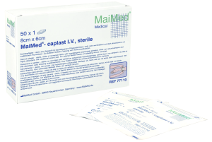 Plaster jałowy do mocowania kaniul 8 cm x 6 cm Caplast I.V. 50 sztuk Maimed
