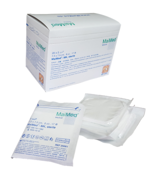 Kompresy jałowe z gazy 7,5 cm x 7,5 cm 8 warstw 17 nitek 20 x 5 sztuk MK Maimed