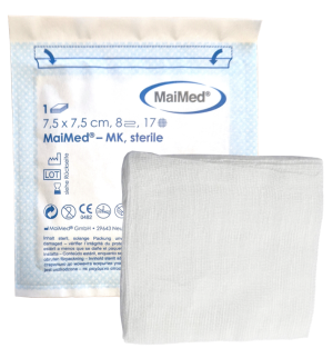 Kompres jałowy z gazy 7,5 cm x 7,5 cm 8 warstw 17 nitek 1 sztuka MK Maimed