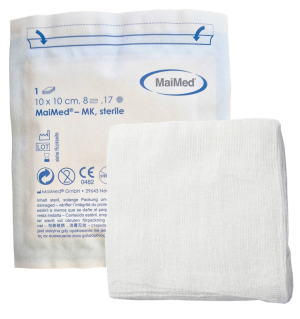 Kompres jałowy z gazy 10 cm x 10 cm 8 warstw 17 nitek 1 sztuka MK Maimed