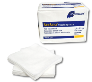 Kompresy włókninowe niejałowe niemieckie 7,5x7,5 cm 4 warstwy 100 sztuk BSV Meditrade