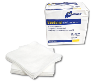 Kompresy włókninowe niejałowe niemieckie 10x10 cm 4 warstwy 100 sztuk BSV Meditrade