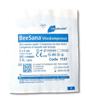 Kompres włókninowy jałowy niemiecki 5x5 cm 4 warstwy 1x2 sztuki BSV Meditrade