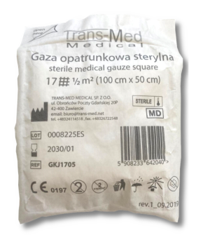 Gaza opatrunkowa sterylna 0,5 m2 17 nitek bawełna Trans-Med Medical 1 sztuka