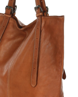 Torebka damska shopper z regulacją rączek skóra old pelle - MARCO MAZZINI brąz camel