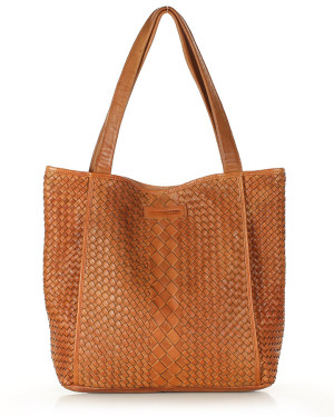 Torebka skórzana shopper pleciona A4 – brąz camel MARCO MAZZINI