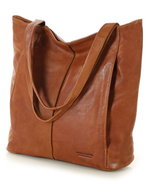 Miękka torba typu shopper skórzana na ramię - MARCO MAZZINI - brąz camel