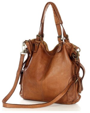 MARCO MAZZINI Miejska torba skórzana z regulowaną rączką old leather handmade camel