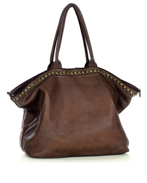 Duża torebka skórzana oversize style shopper bag - MARCO MAZZINI czekoladowy brąz