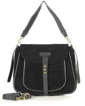 Torebka zamszowa saddle bag skórzana na ramię - MARCO MAZZINI czarna