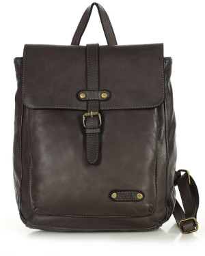 MARCO MAZZINI Miejski plecak skórzany w stylu old look handmade leather ciemny brąz caffe
