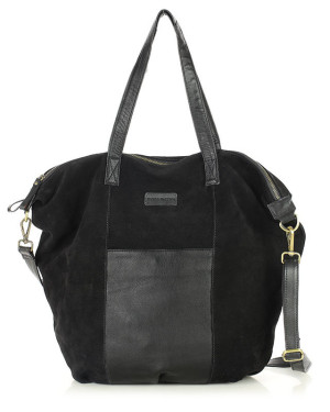 Torba skórzana zamszowa shopper z kieszeniami - It bag MARCO MAZZINI czarna