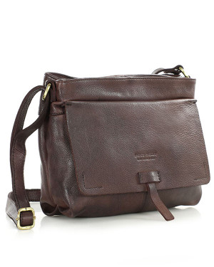 Torebka skórzana listonoszka damska messenger bag - MARCO MAZZINI czekoladowy brąz