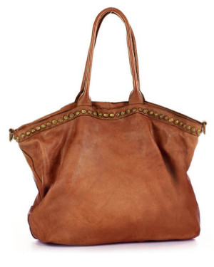 Duża torebka skórzana oversize style shopper bag - MARCO MAZZINI brąz camel