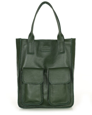 Torebka skórzany shopper bag z kieszeniami - MARCO MAZZINI Ravenna ciemny zielony