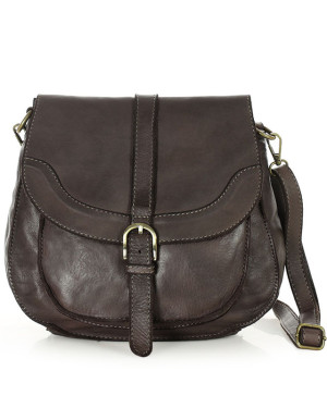 Torebka vintage retro skórzana listonoszka saddle bag - MARCO MAZZINI ciemnobrązowa