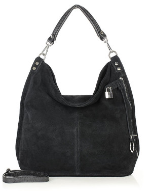 Torebka skórzana ponadczasowy design worek na ramię XL hobo leather bag - MARCO MAZZINI nubuk czarny