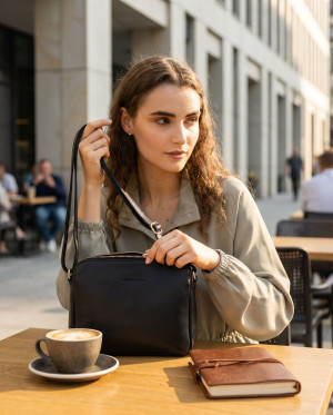 Torebka skórzana crossbody listonoszka dwie komory - MARCO MAZZINI czarna