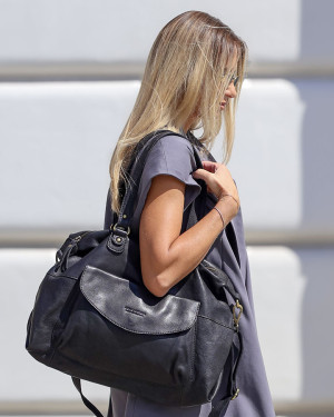 Elegancka skórzana torba do pracy na ramię A4 Marco Mazzini - Shopper bag czarna, pojemna do pracy