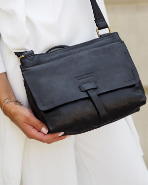 Torebka skórzana listonoszka damska messenger bag - MARCO MAZZINI czarny