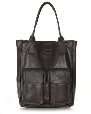 Torebka skórzany shopper bag z kieszeniami - MARCO MAZZINI Ravenna ciemny brąz caffe