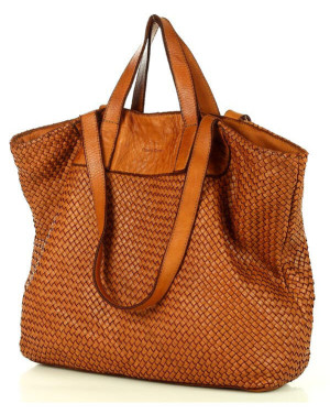 Torba damska pleciona shopper & shoulder leather bag - MARCO MAZZINI brąz karmel