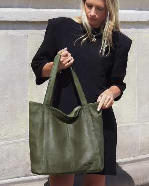 OKAZJA. Miękka torba typu shopper skórzana na ramię - MARCO MAZZINI - zielona